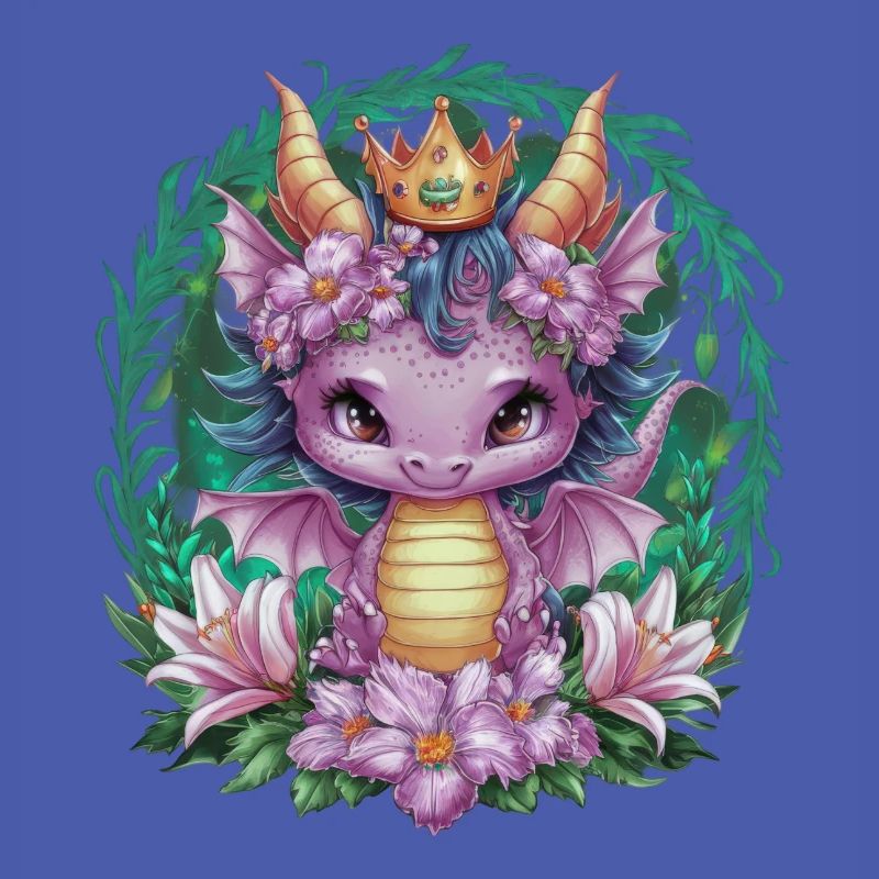 Dragon avec couronne et fleurs colorées