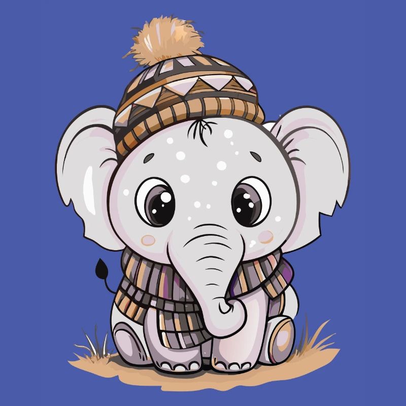 Éléphant mignon avec écharpe et chapeau à pompon.