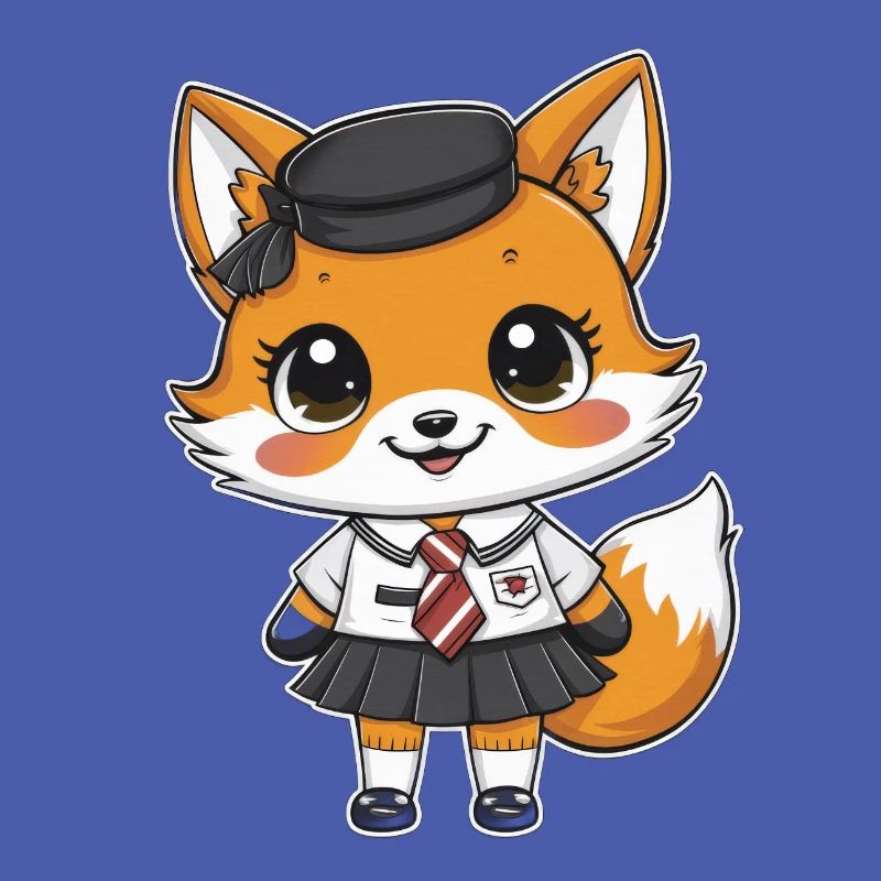 Kawaii fox with traditional school uniform