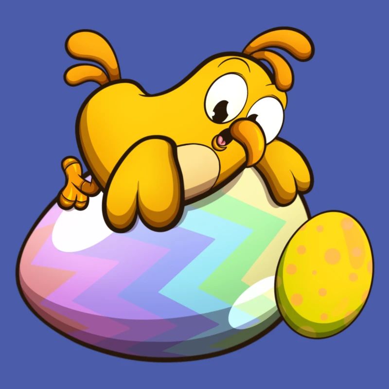 Cute Little Easter Chick With Easter Eggs