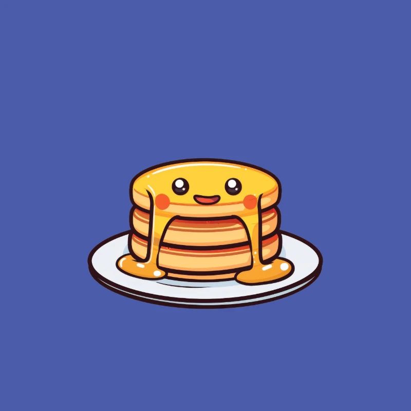Cheerful pancake stack on plate in cartoon