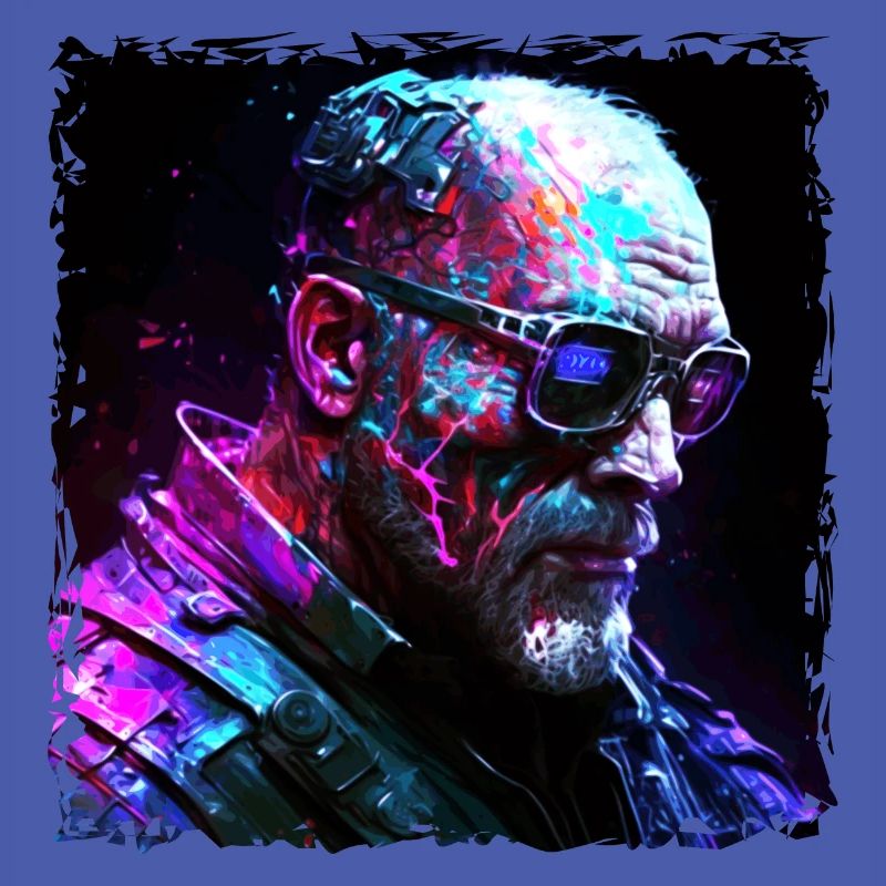 Alter High Tech Cyborg oder Android im Neonlicht