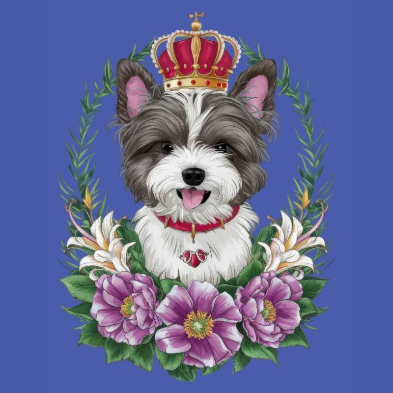 Süßer Löwchen Hund mit Blumen und Krone