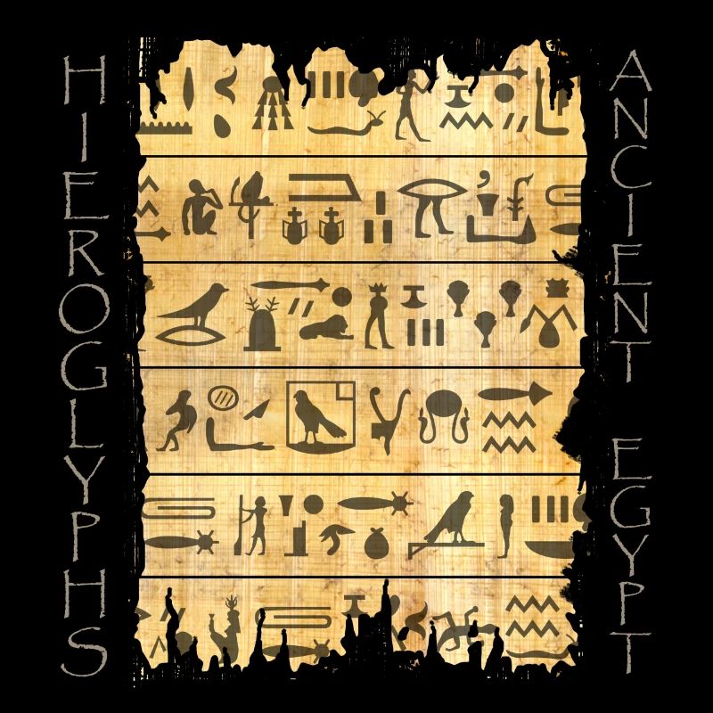 Torn papyri with hieroglyphics