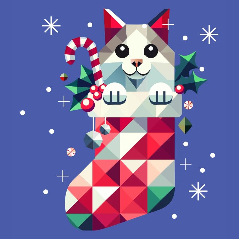 Chat mignon dans un bas de Noël coloré