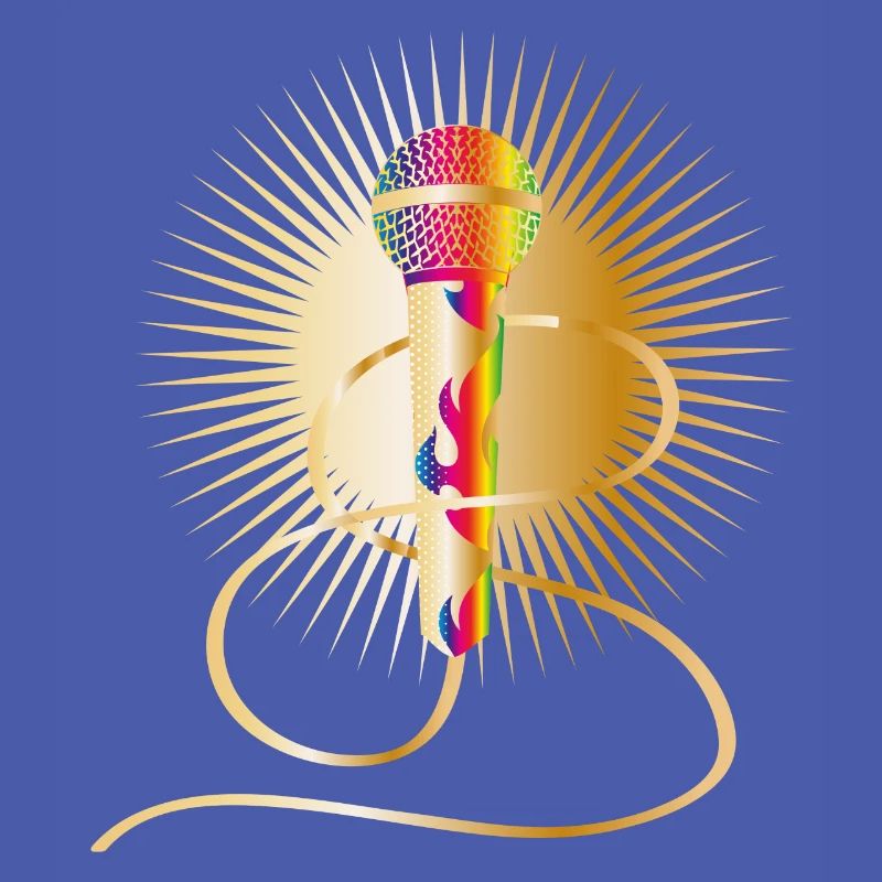 goldenes Mikrofon mit Regenbogen Elementen