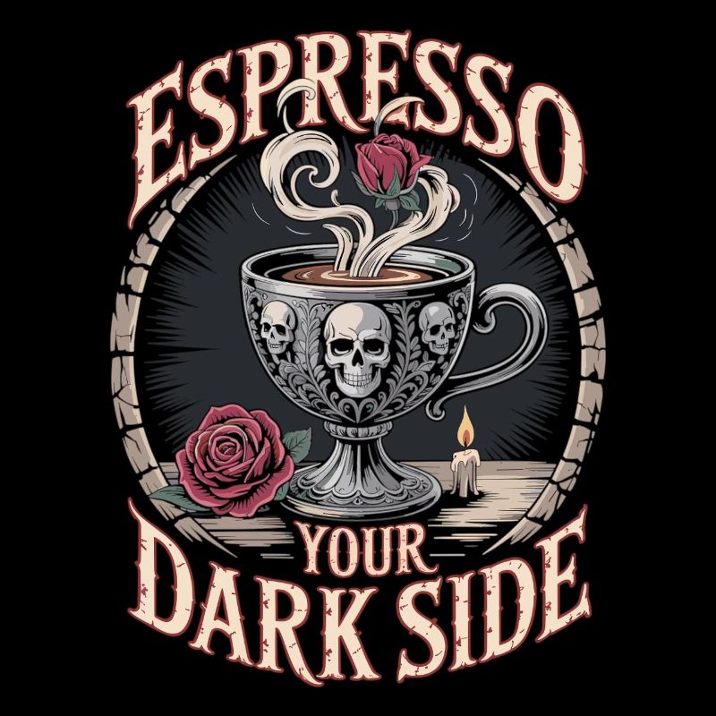 Gothic Coffee Cup with Skull & Rose