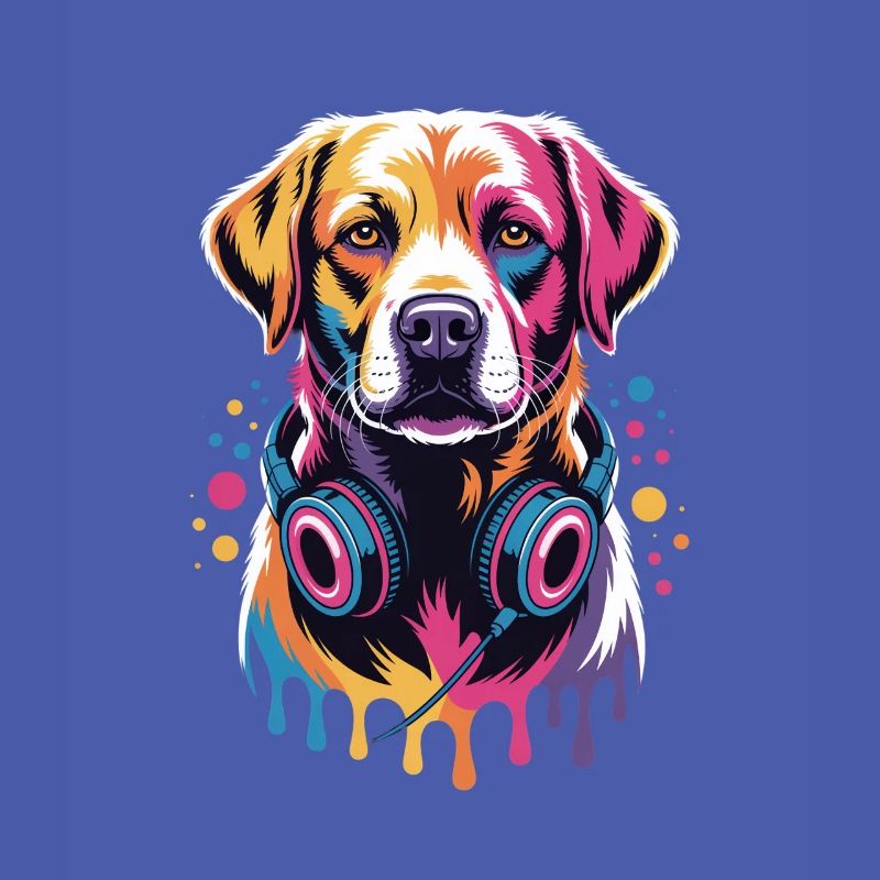 Labrador mit Kopfhörern