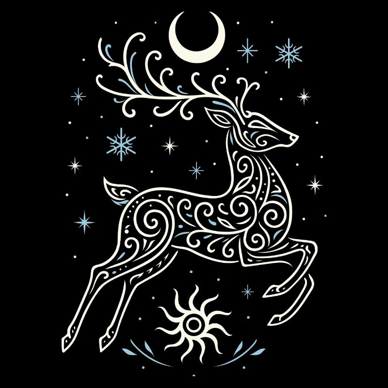 Jumping Yule Deer with Sun & Moon