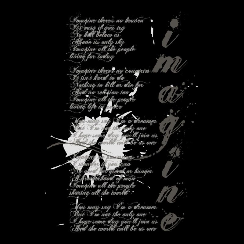 imagine - grafisches Peace-Zeichen und Lied-Text
