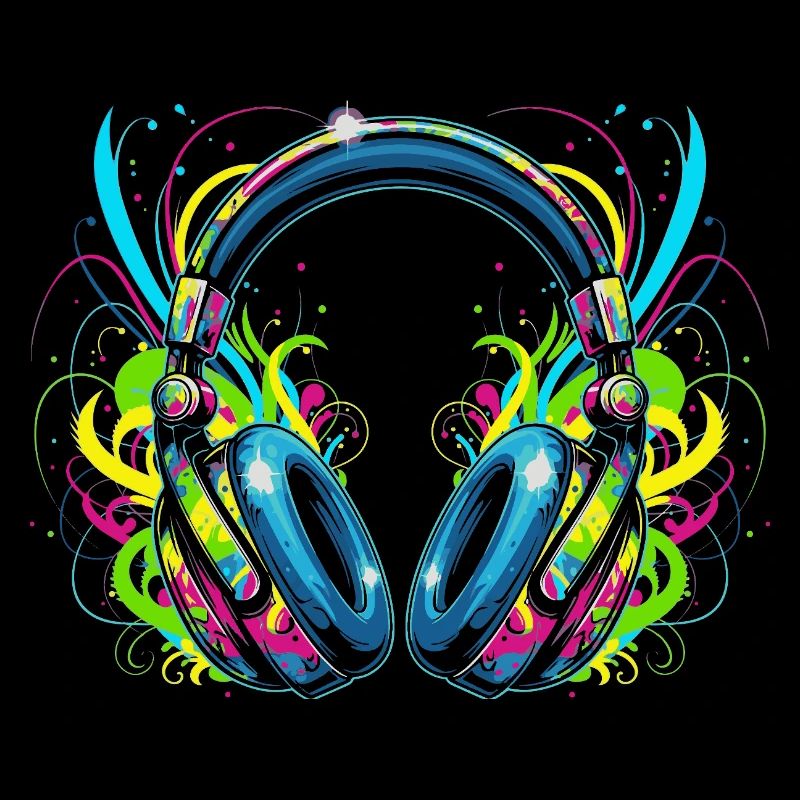Neon-Kopfhörer mit psychedelischen Wirbeln