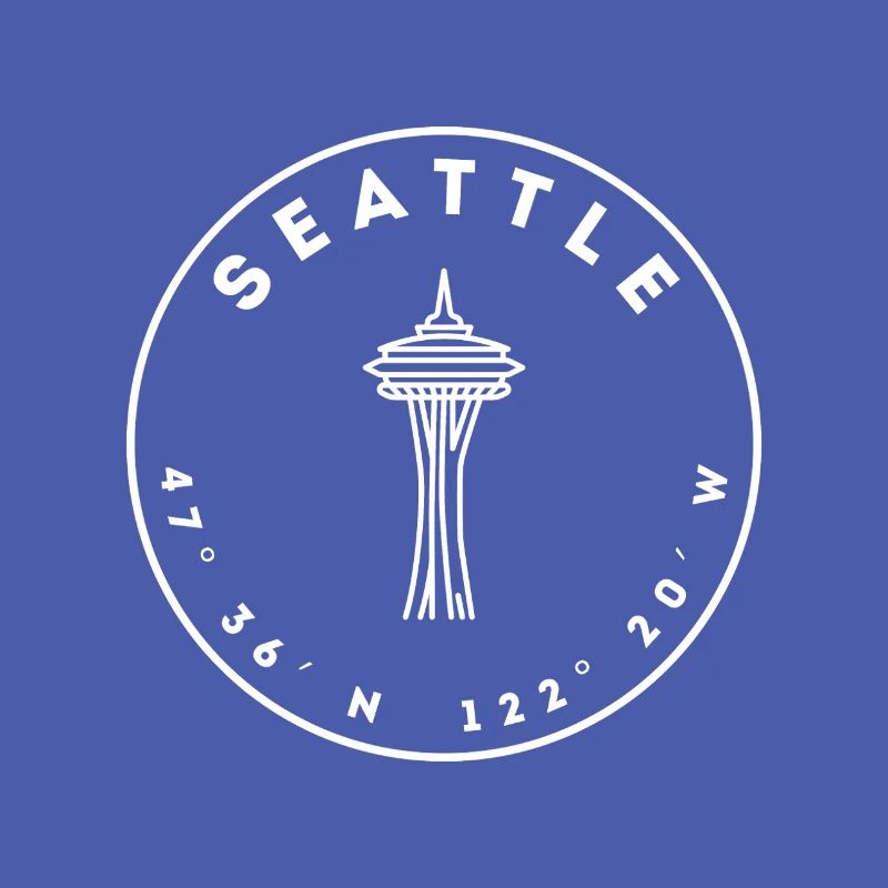 Seattle mit Space Needle und Koordinaten