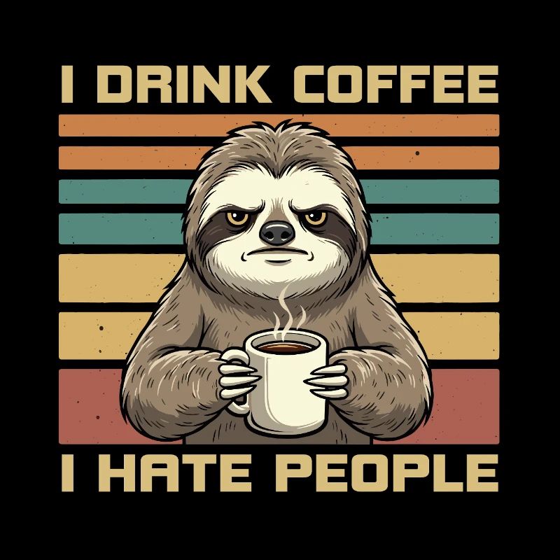 Grumpy Funny Sloth Drink Coffee and Hate People