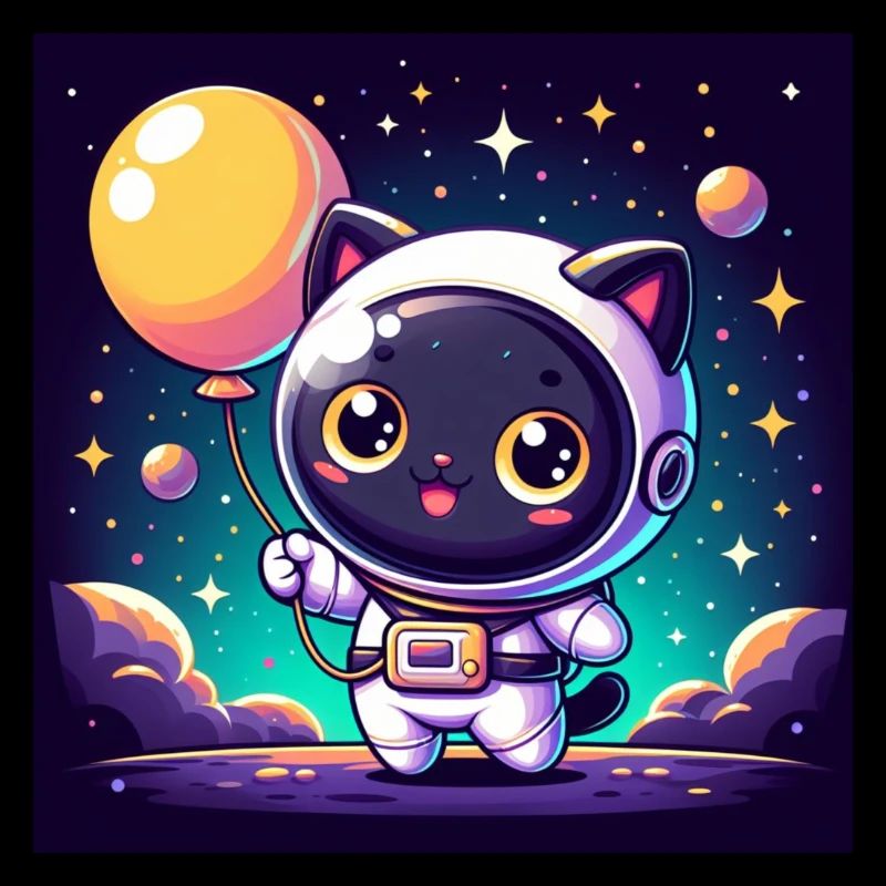 Space Kitty avec ballon dans l’espace