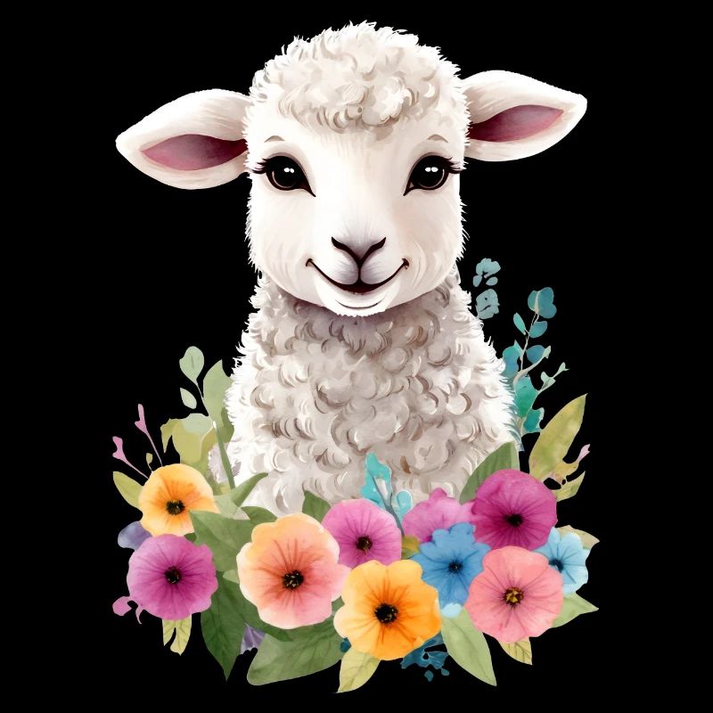 Schaf Blumen Lamm Schäfer Geschenk süß Aquarell