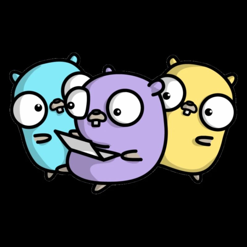 Three cute gophers in pair programming