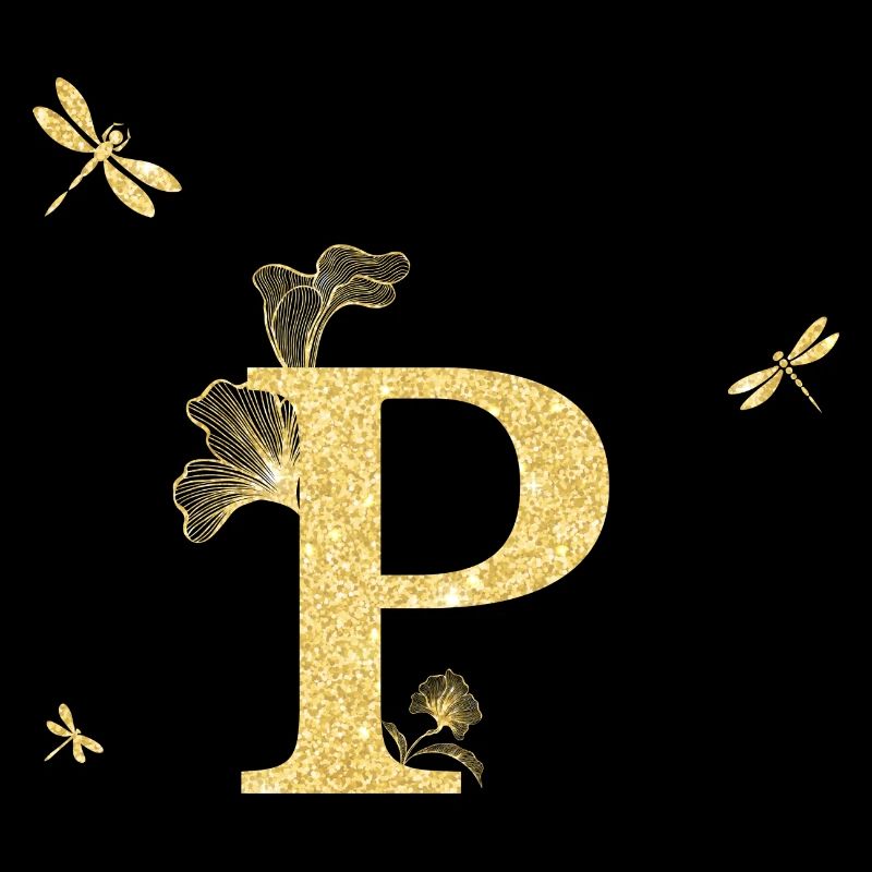 Buchstabe p Gold Glitzer Libelle - Geschenkidee