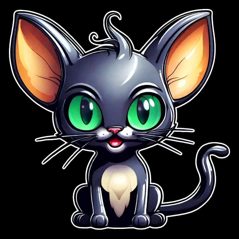 Cute black cat in comic style