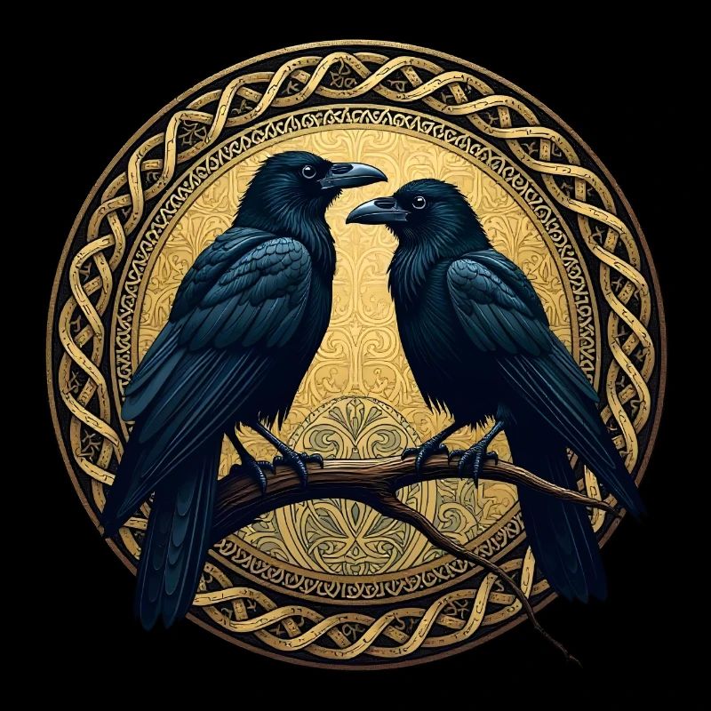 Two ravens with Celtic knots