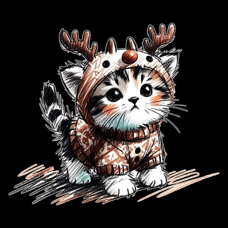 Chat avec des bois de renne et un pull