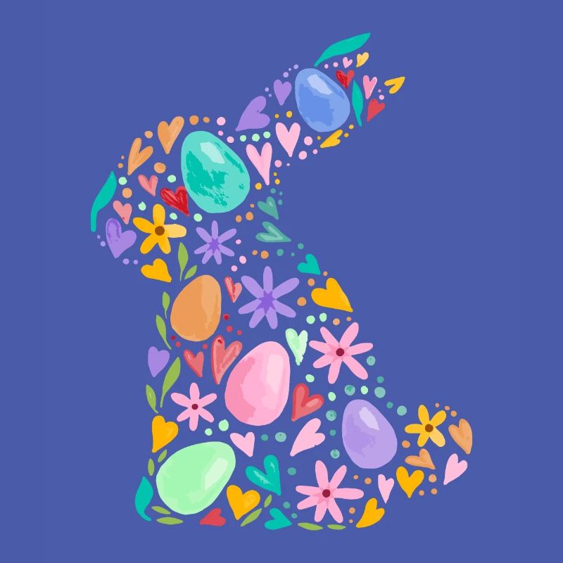 Colorful Easter Bunny Easter Eggs Flowers Easter Graphic
