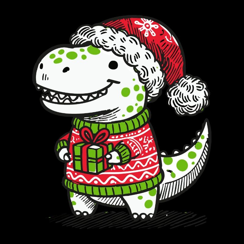 Weihnachts-T-Rex mit Geschenk