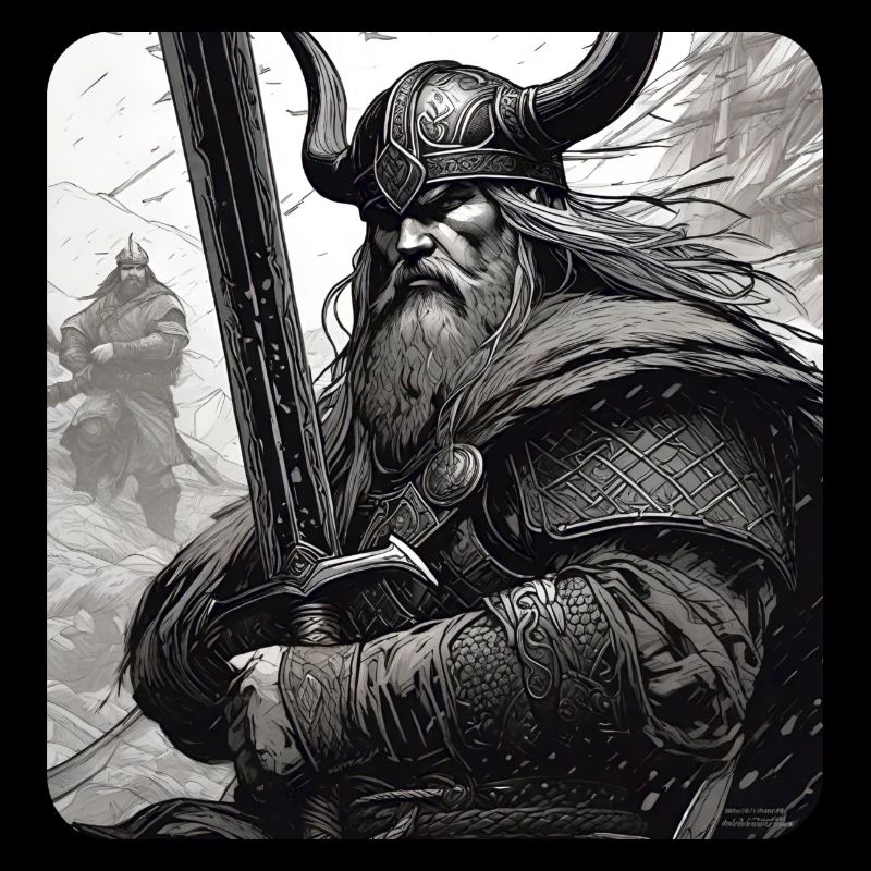 Fier Viking avec épée et cornes casque