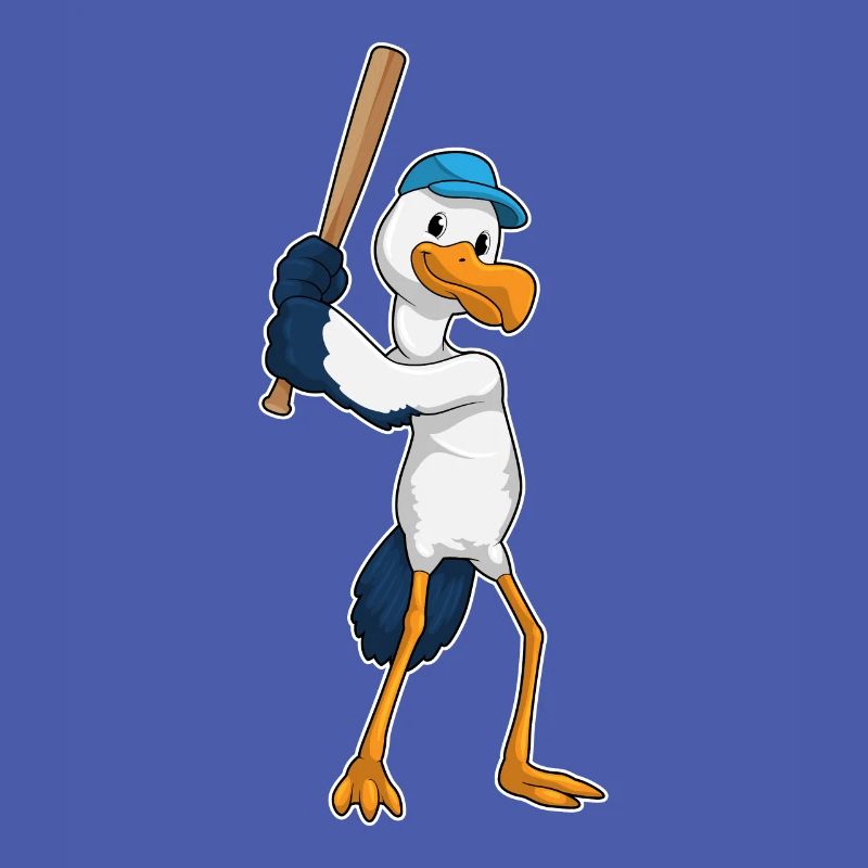 Stork playing baseball with a baseball bat