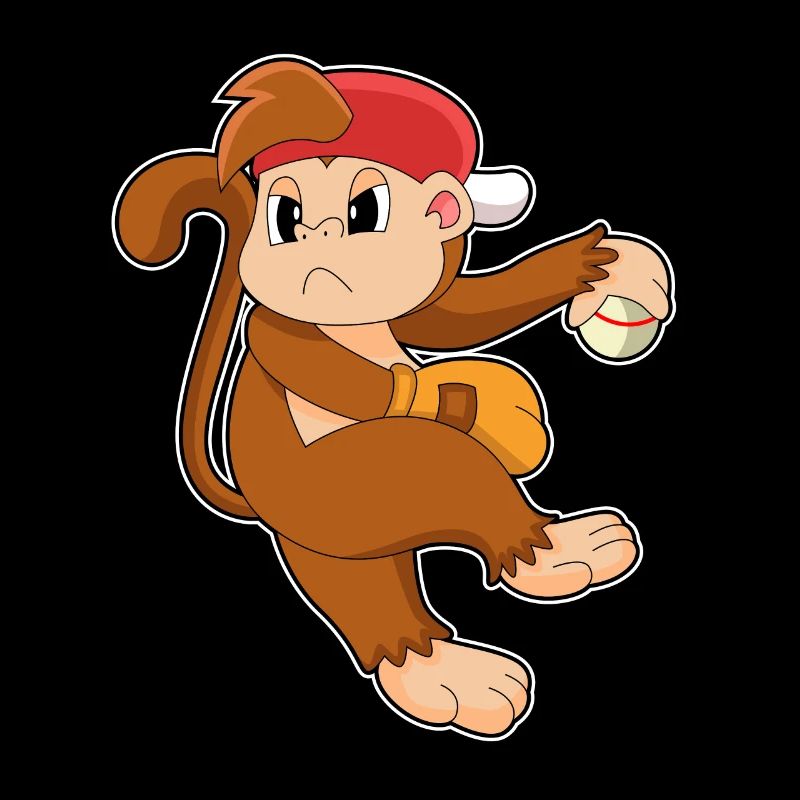 Monkey playing baseball with a baseball glove
