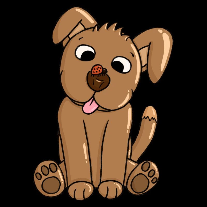 Ein Welpe befreundet sich mit einem Marienkäfer