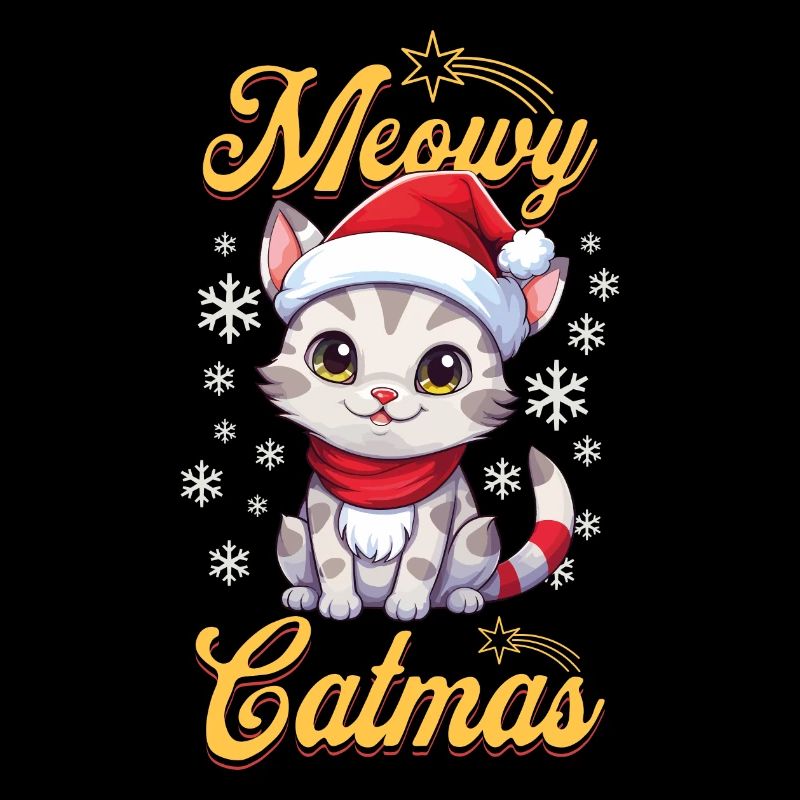 Chat Noël Joyeux Miaou Catmas Laide Mignon
