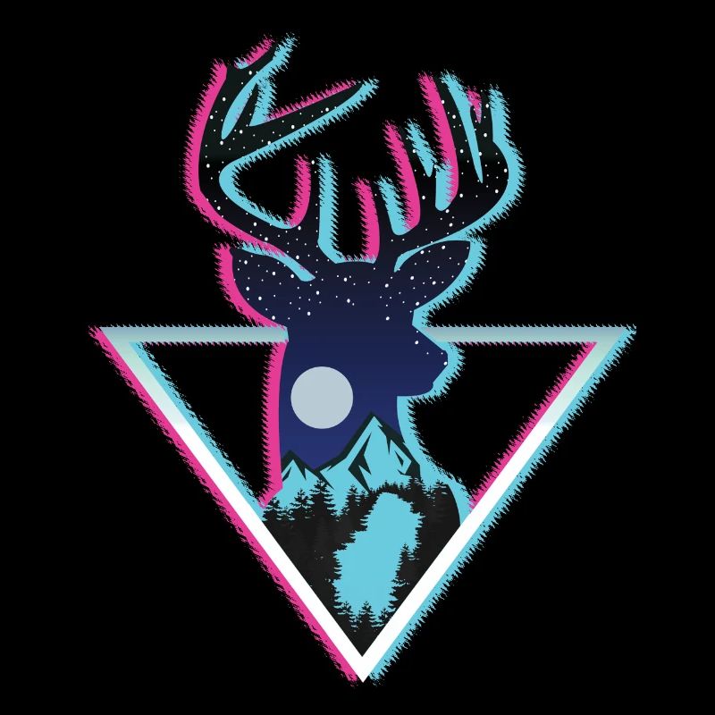 Cosmic Deer Mountain Neon Triangle Art