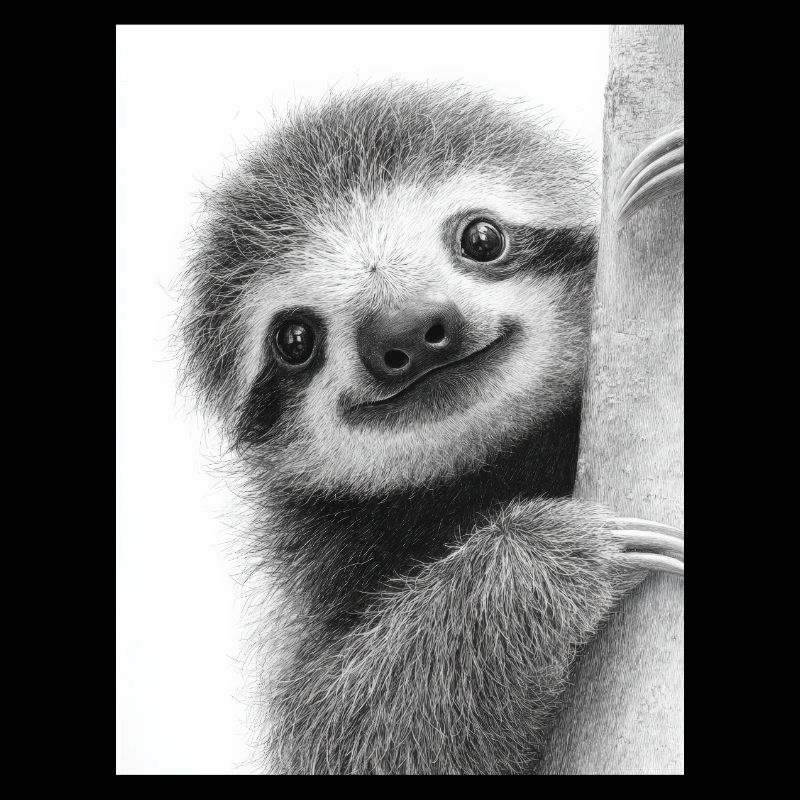 Cute Pencil Style Sloth Black White