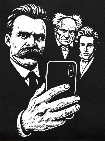 Nietzsche-Selfie mit Schopenhauer und Kierkegaard