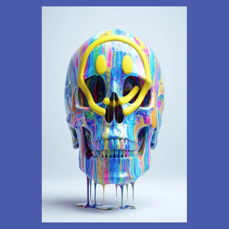 Psychedelic Skull with Smile Goggles