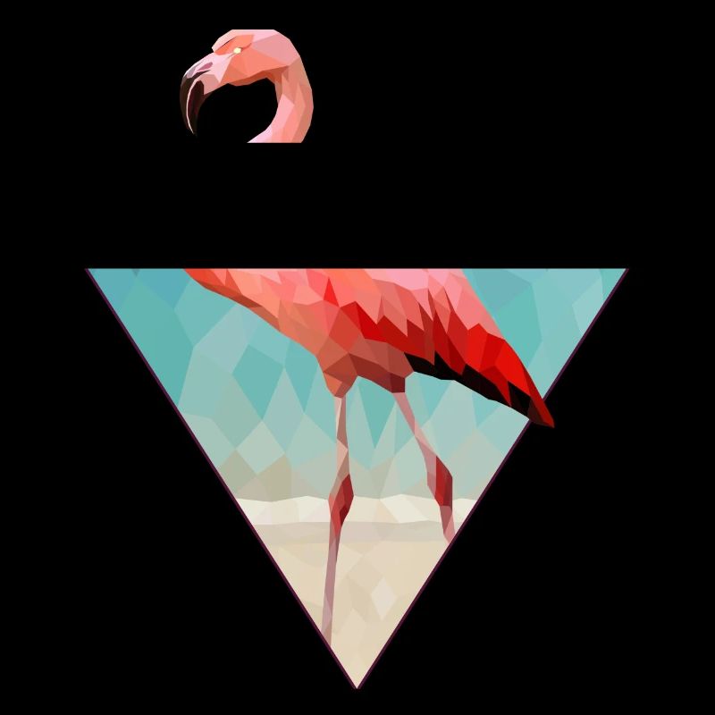Flamant rose sur la plage dans le style Low Poly
