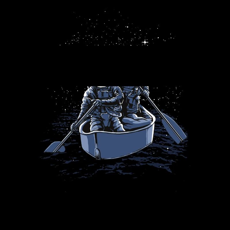 Two astronauts row through the universe.