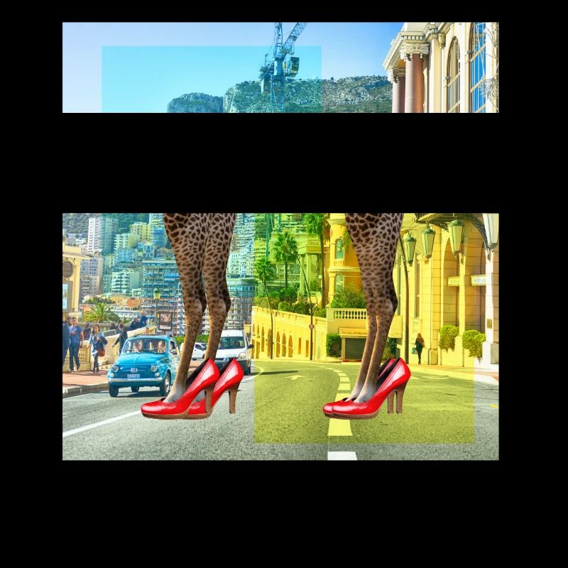Collage Kunst Surrealismus Leopard Auto Highheels