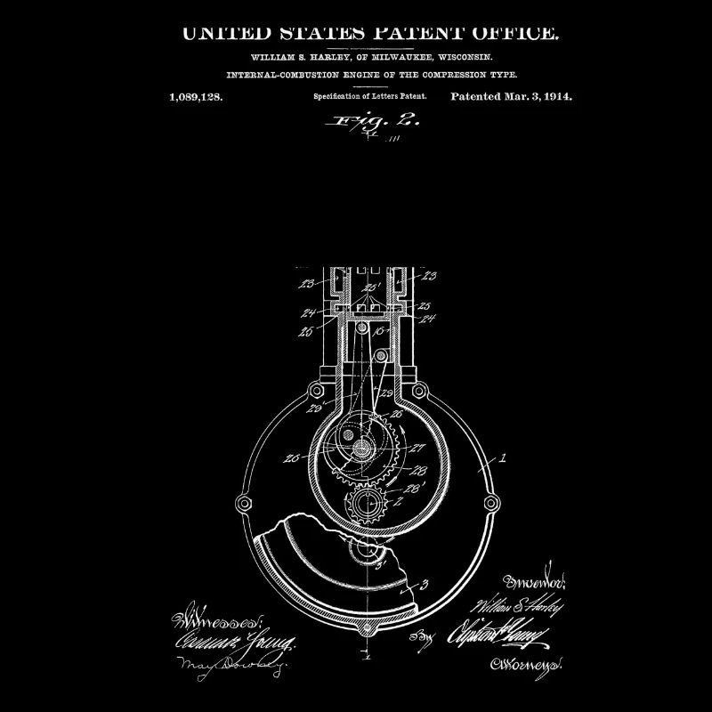 Motorcycle Engine Head 1985 Patent Print Shirt, Da