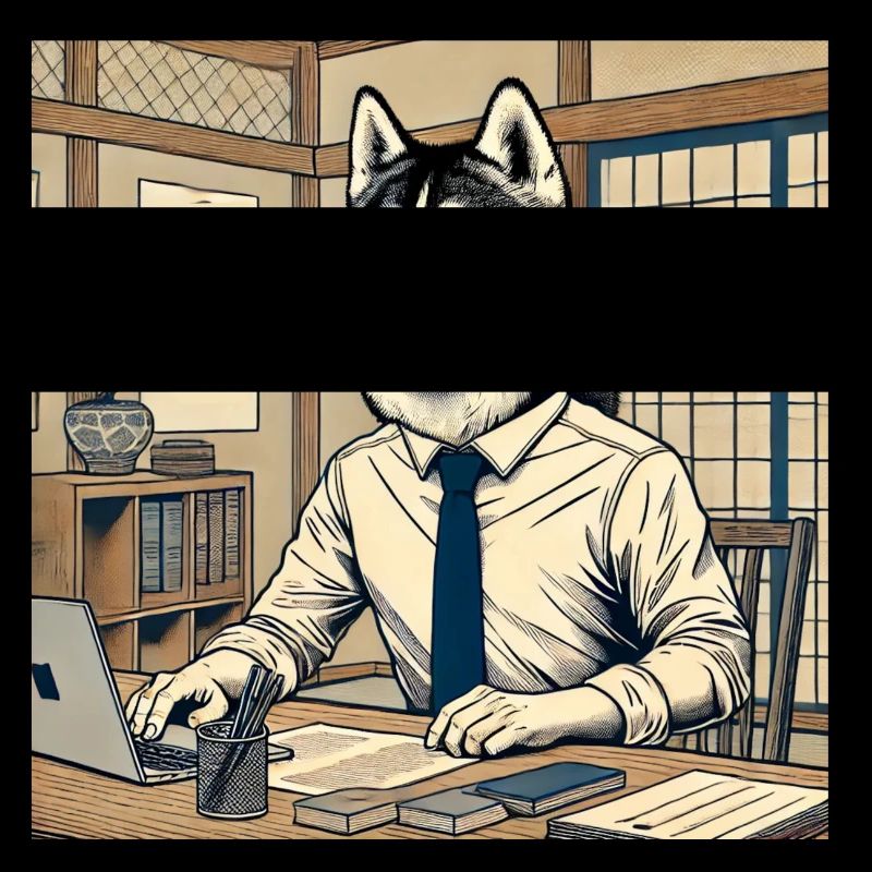 Husky at the Desk - Ukiyo-e Style