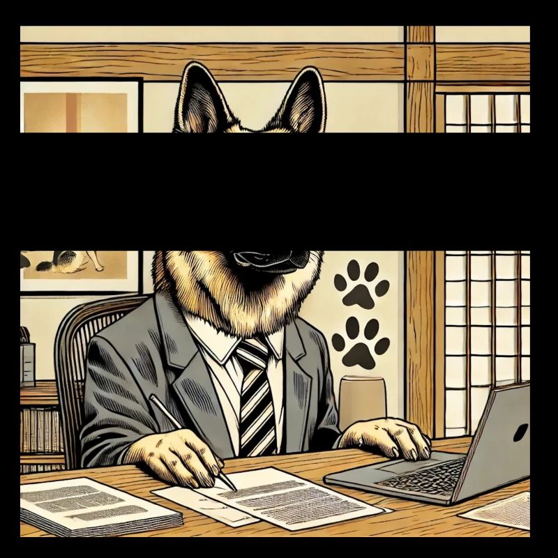 Schäferhund am Schreibtisch - Ukiyo-e Stil