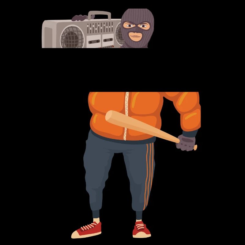 Gangster with baseball bat and ghettoblaster