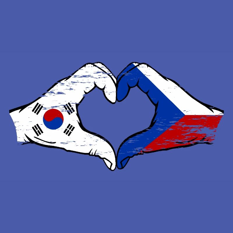 Corée du Sud République tchèque drapeau mains coeur forme utilisé