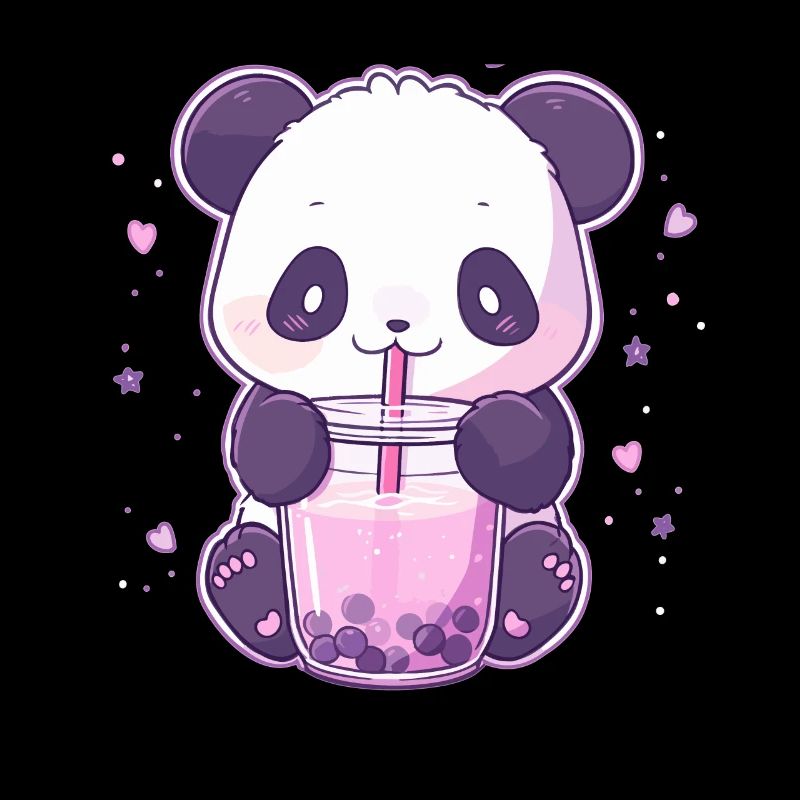 Kawaii Panda boit Boba Bubble Tea Chibi