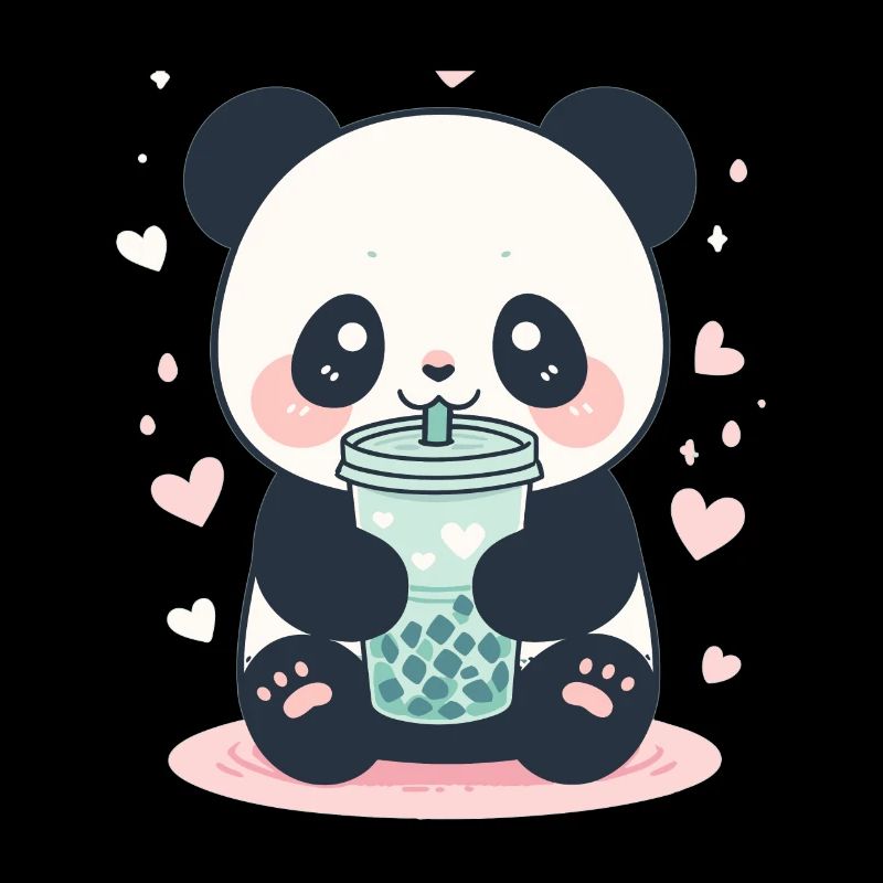 Kawaii Panda Drinks Boba Bubble Tea Chibi