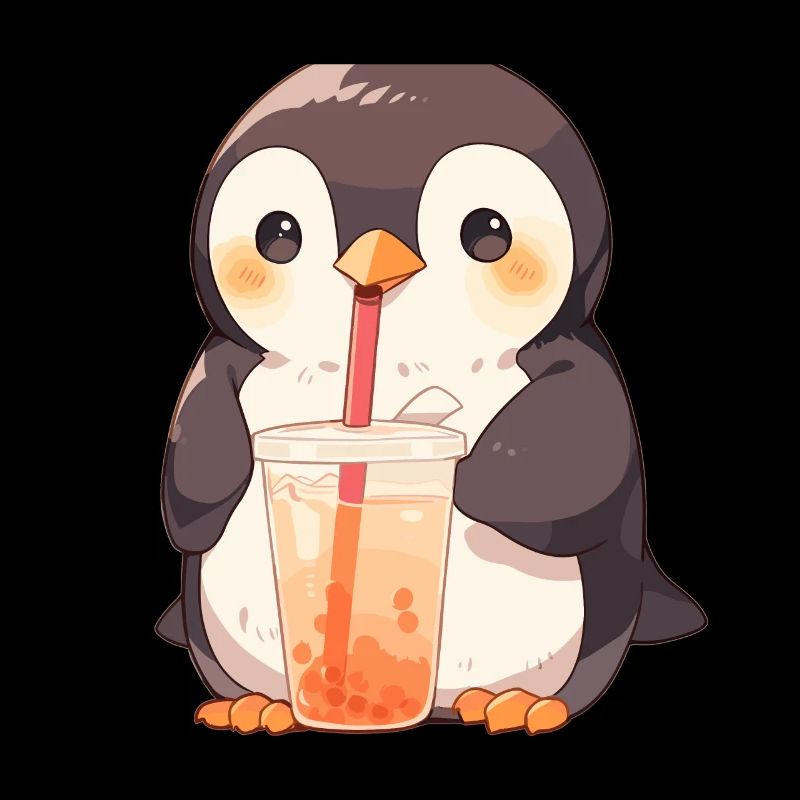 Kawaii Penguin Drinks Boba Bubble Tea Chibi