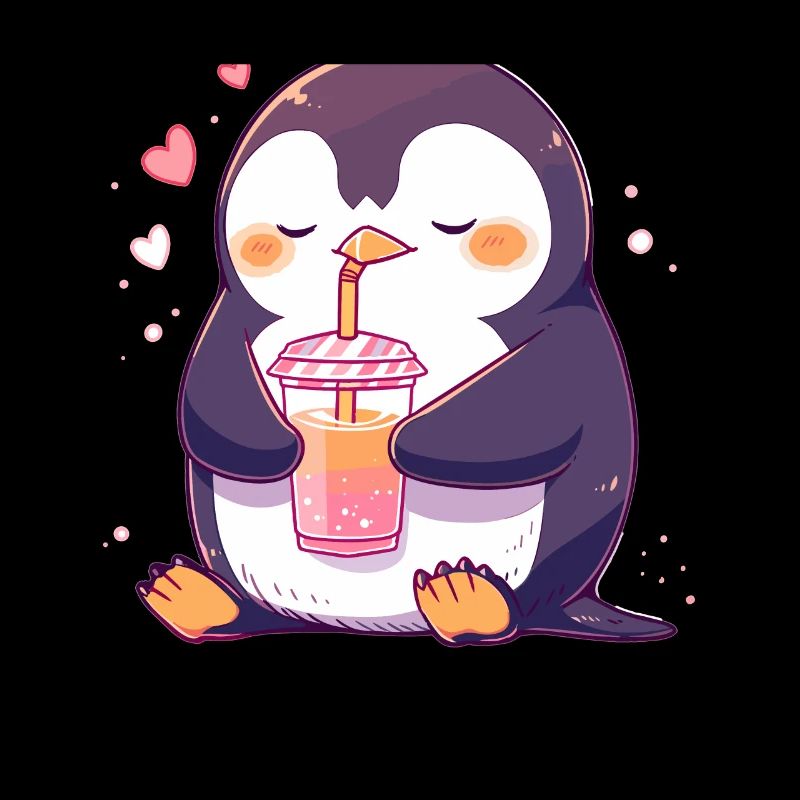 Kawaii Penguin Drinks Boba Bubble Tea Chibi