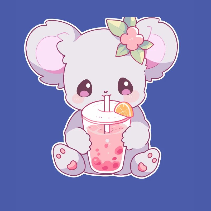 Kawaii Koala Drinks Boba Bubble Tea Chibi