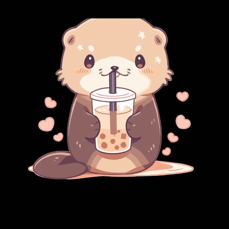 Kawaii Otter Drinks Boba Bubble Tea Chibi