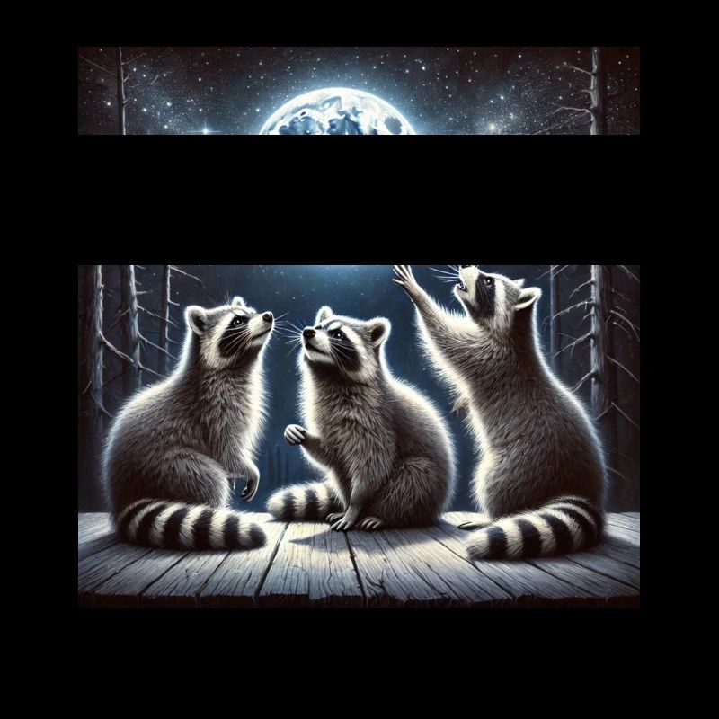 Mystical raccoons under a shining moon